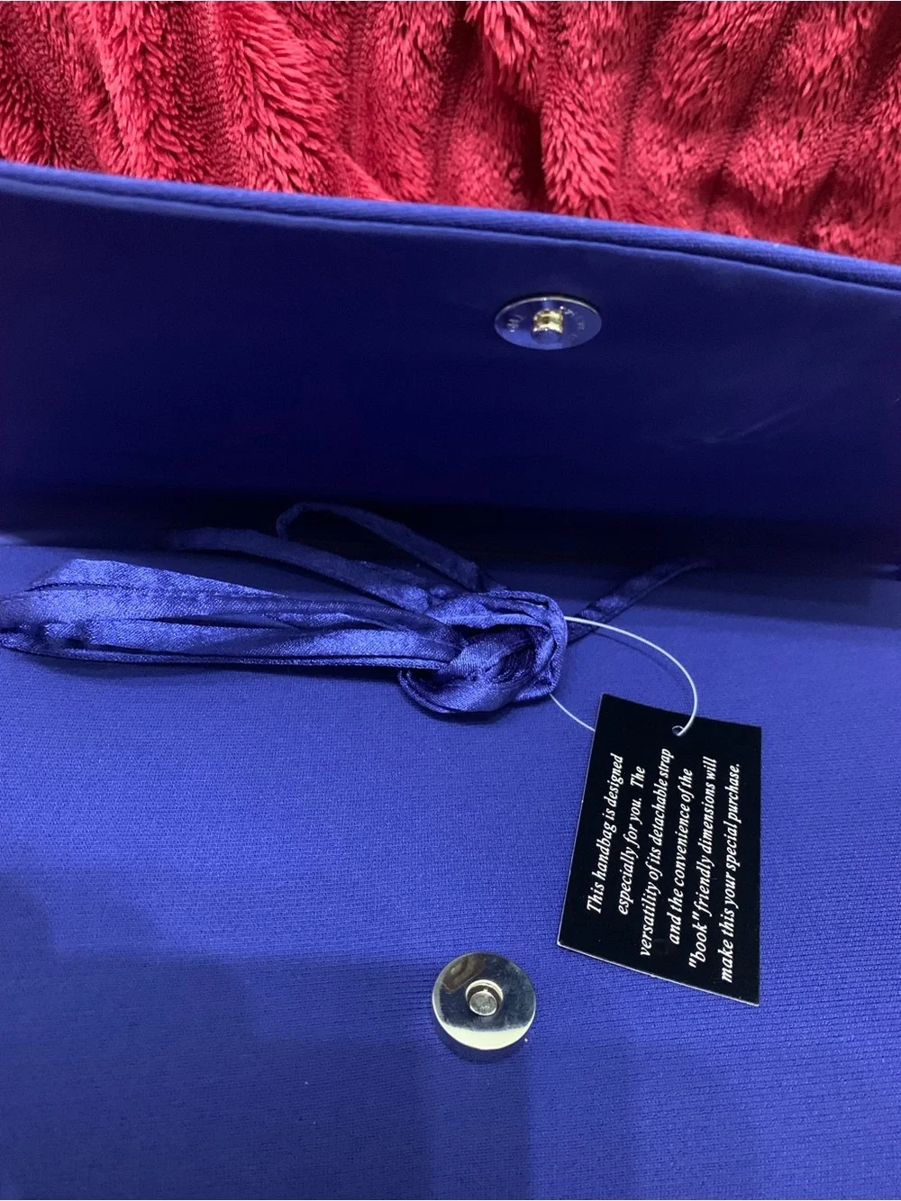 Blue Faux Fur Accent Clutch Bag - Women's Evening Bag
